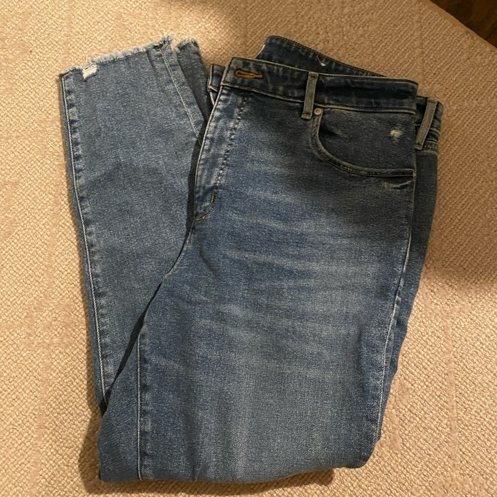Loft High rise skinny, raw hem denim